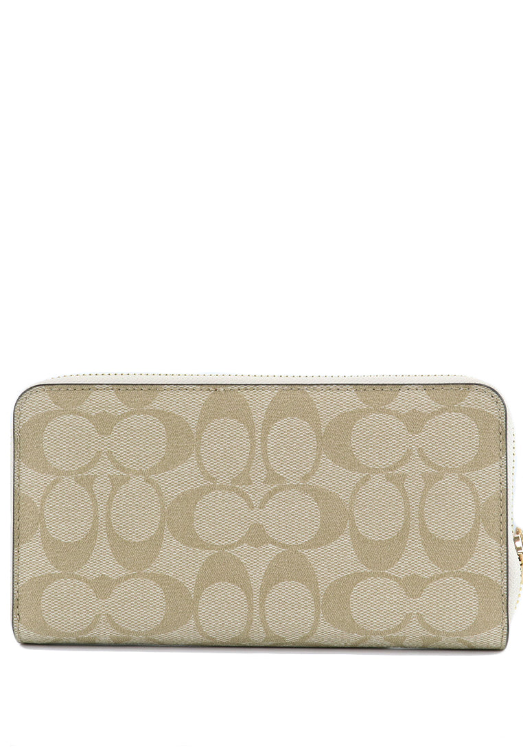 Coach Long Zip Around Wallet In Signature Canvas - Light Brown/White