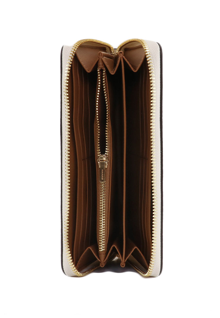 Coach Long Zip Around Wallet In Signature Canvas - Light Brown/White