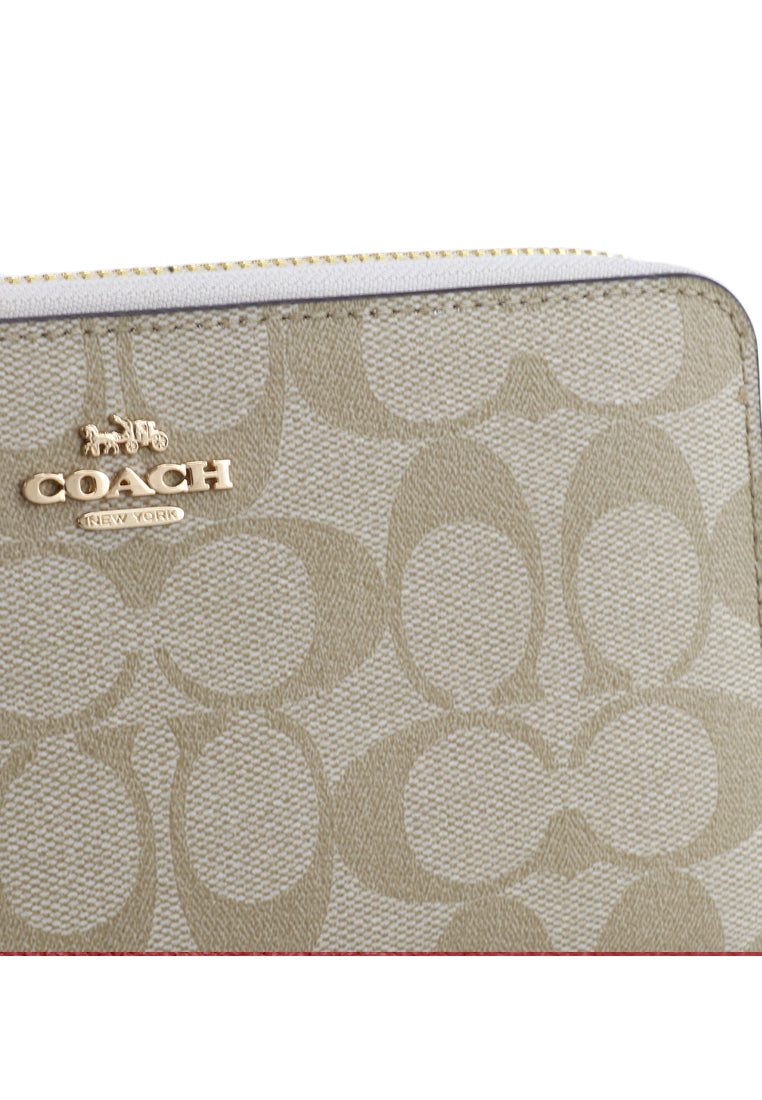 Coach Long Zip Around Wallet In Signature Canvas - Light Brown/White