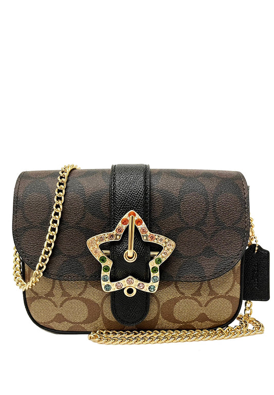 Coach Gemma Crossbody In Blocked Signature Canvas With Star Buckle - Brown