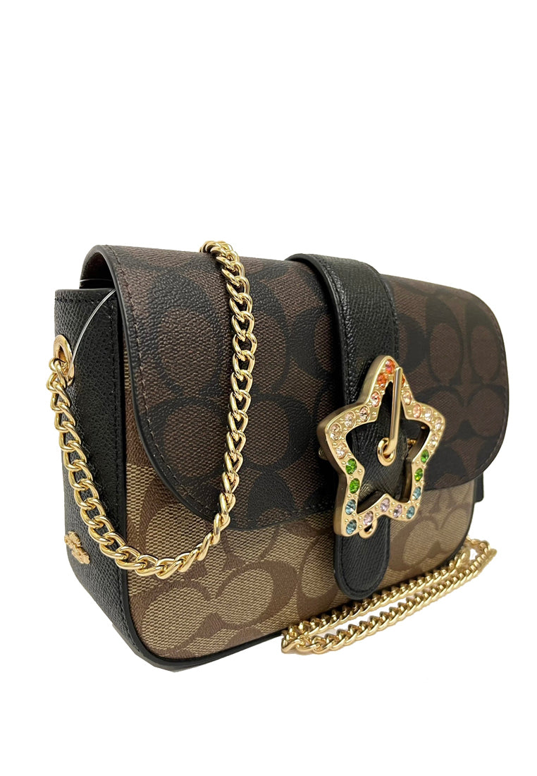Coach Gemma Crossbody In Blocked Signature Canvas With Star Buckle - Brown