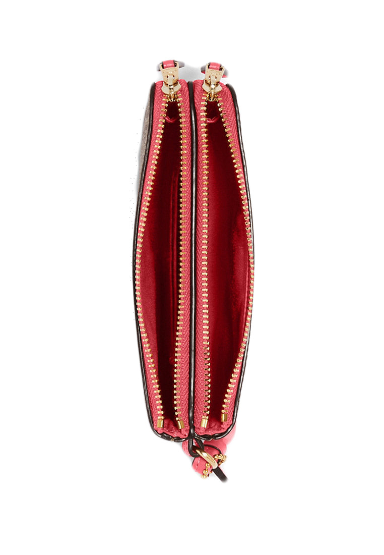 Coach Double Corner Zip Wristlet In Signature Canvas - Brown/Fuchsia
