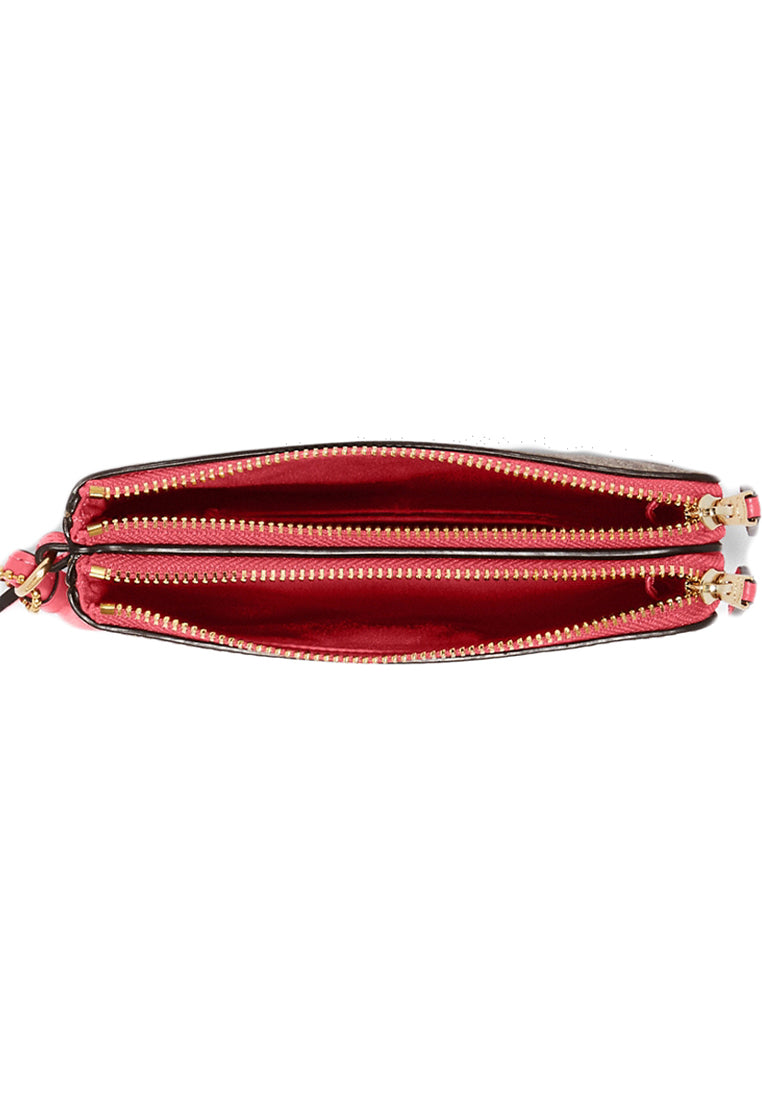 Coach Double Corner Zip Wristlet In Signature Canvas - Brown/Fuchsia