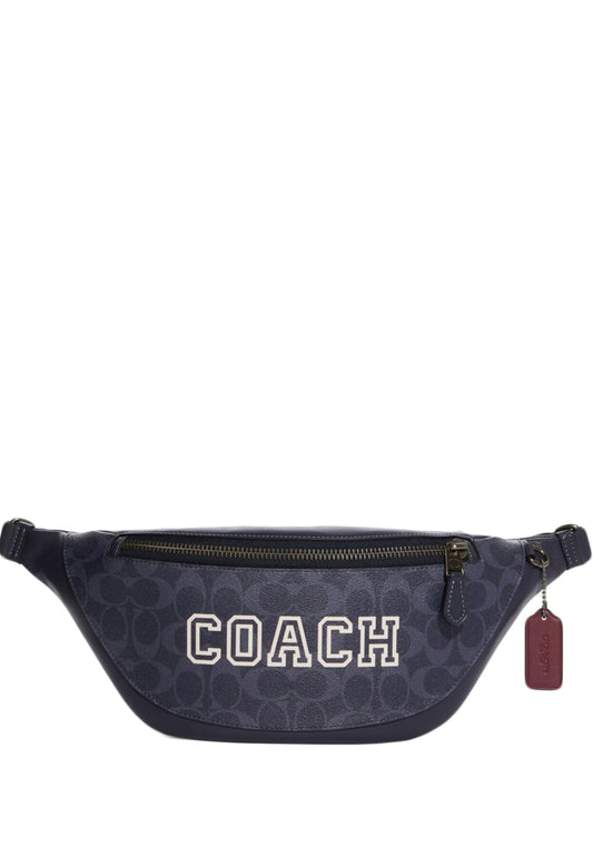 Coach Warren Belt Bag In Signature Canvas With Varsity Motif - Denim