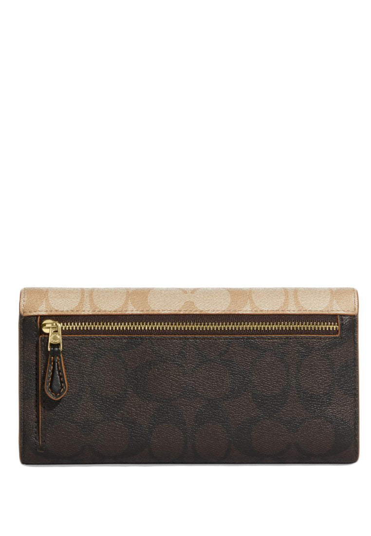 Coach Slim Trifold Wallet In Blocked Signature Canvas - Light Brown