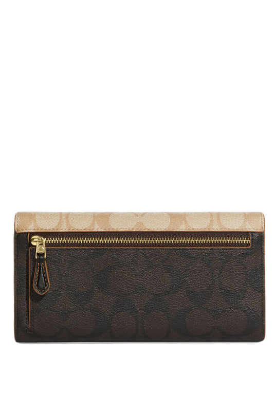 Coach Slim Trifold Wallet In Blocked Signature Canvas - Light Brown