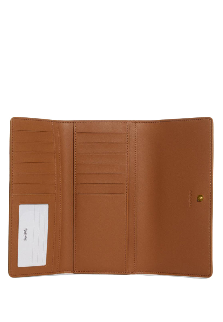 Coach Slim Trifold Wallet In Blocked Signature Canvas - Light Brown