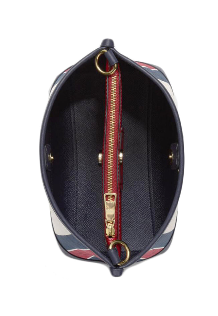 Coach Mollie Bucket Bag 22 In Signature Jacquard With Stripes - White/Navy/Red