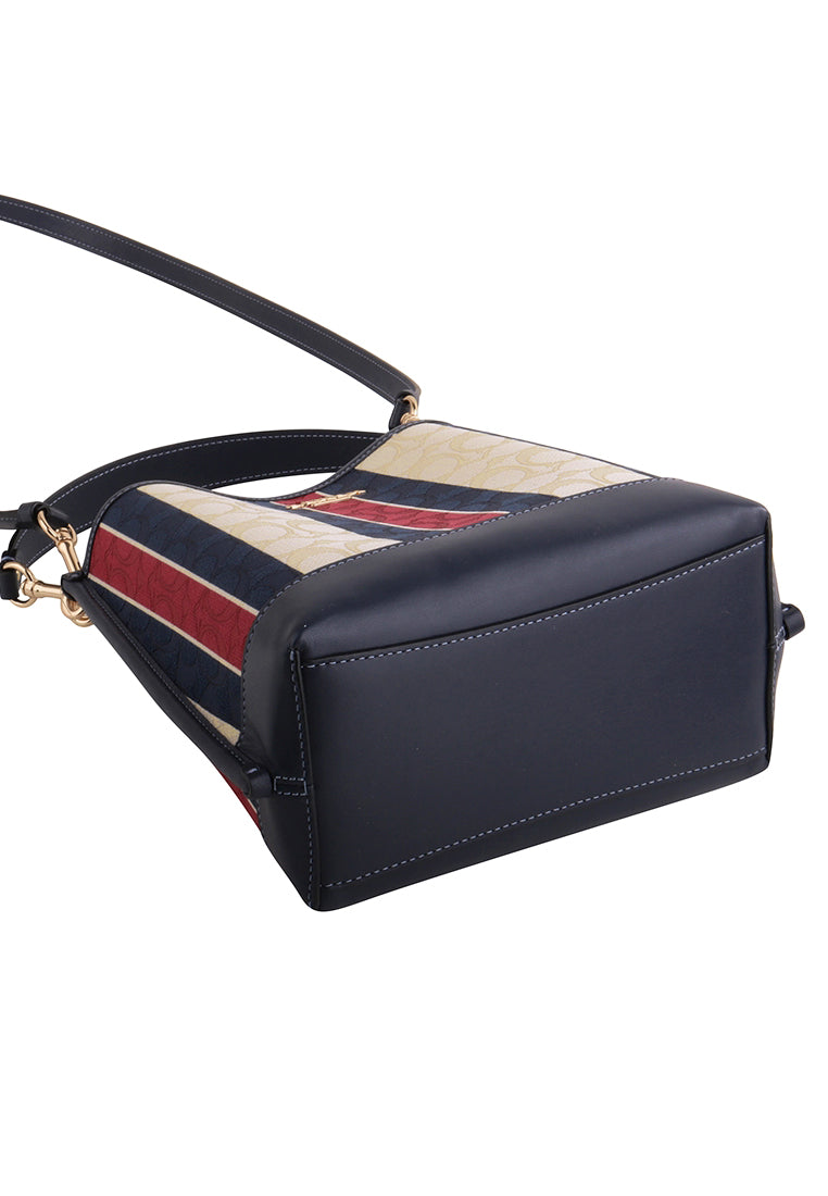 Coach Mollie Bucket Bag 22 In Signature Jacquard With Stripes - White/Navy/Red