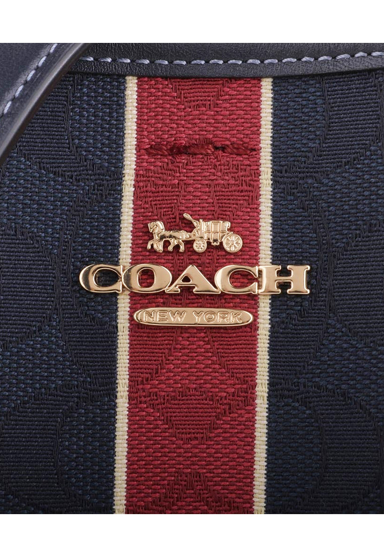 Coach Mollie Bucket Bag 22 In Signature Jacquard With Stripes - White/Navy/Red
