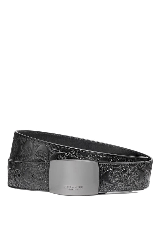 Coach Mens Wide Plaque Cut To Size Reversible Signature Belt 38MM - Black