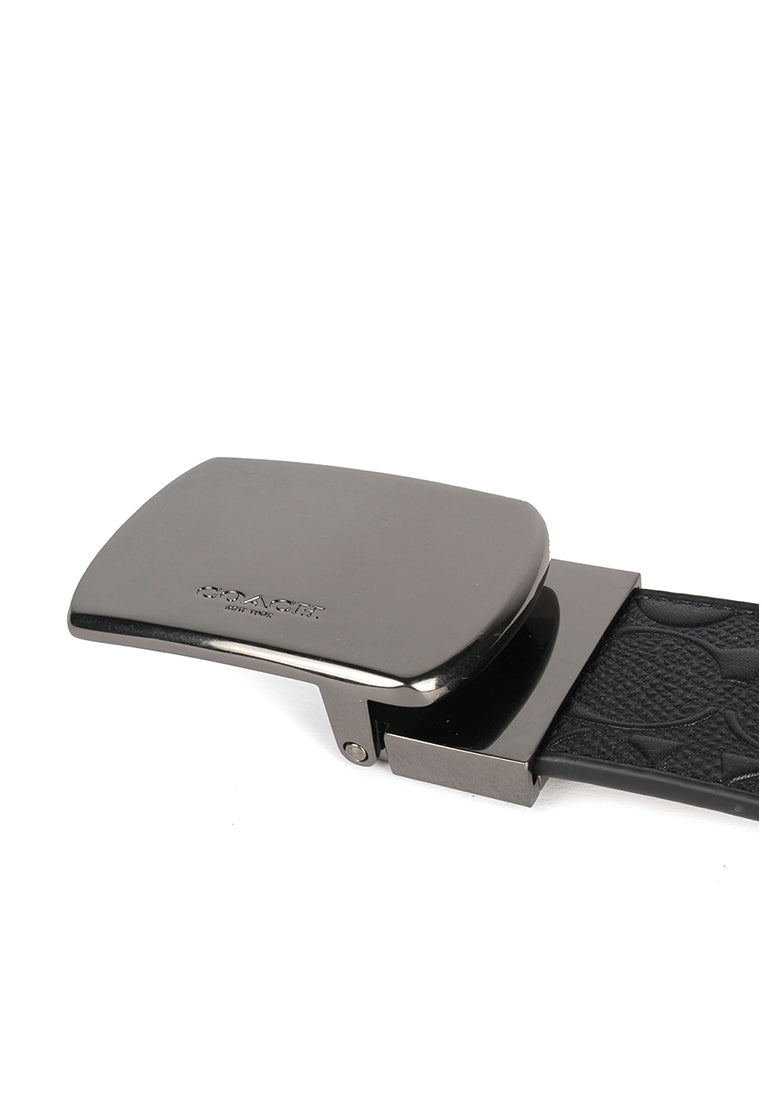 Coach Mens Wide Plaque Cut To Size Reversible Signature Belt 38MM - Black