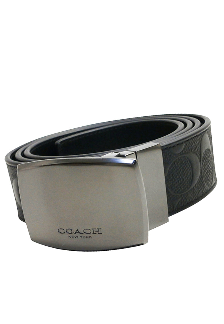 Coach Mens Wide Plaque Cut To Size Reversible Signature Belt 38MM - Black