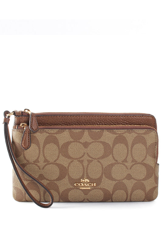 Coach Double Zip Wallet In Signature Canvas- Brown