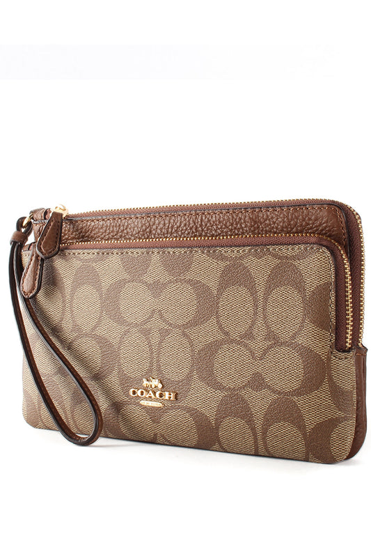 Coach Double Zip Wallet In Signature Canvas- Brown