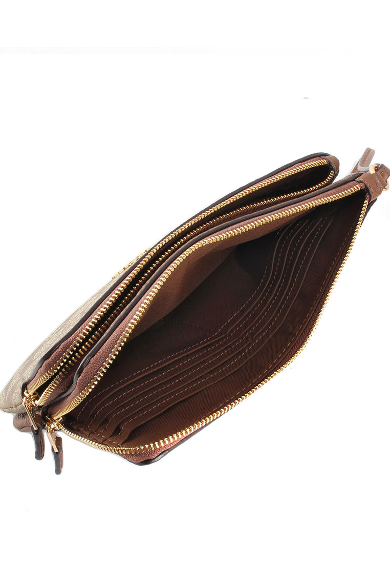 Coach Double Zip Wallet In Signature Canvas- Brown