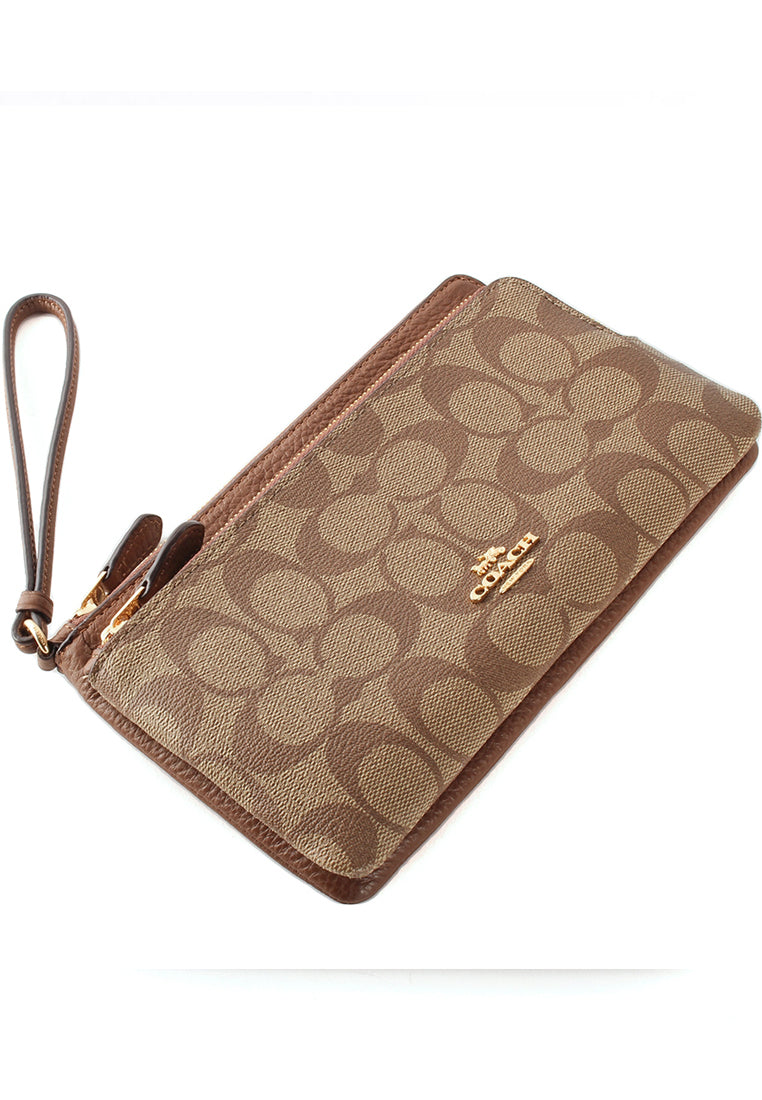 Coach Double Zip Wallet In Signature Canvas- Brown