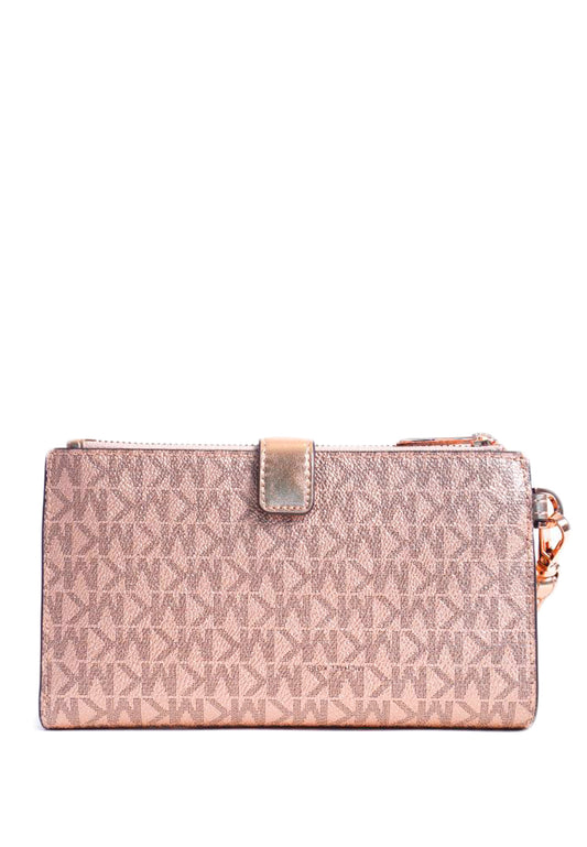 Michael Kors Jet Set Travel Large Double Zip Wristlet In Signature - Rose Gold