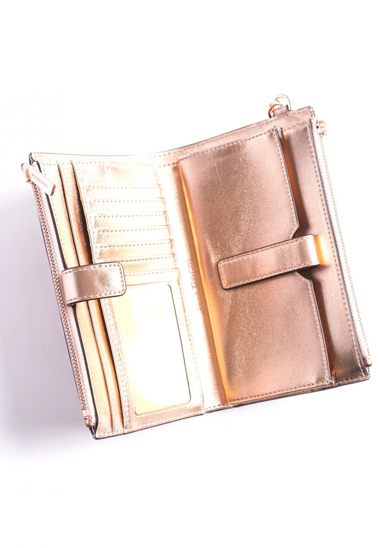 Michael Kors Jet Set Travel Large Double Zip Wristlet In Signature - Rose Gold