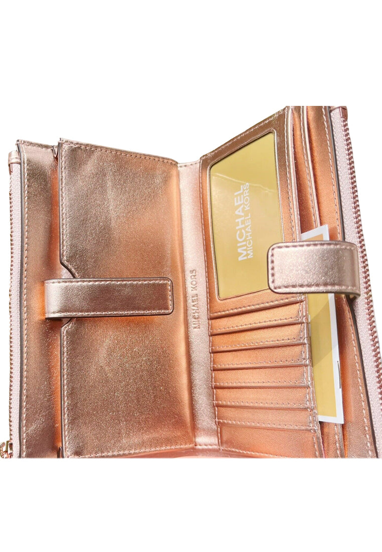 Michael Kors Jet Set Travel Large Double Zip Wristlet In Signature - Rose Gold