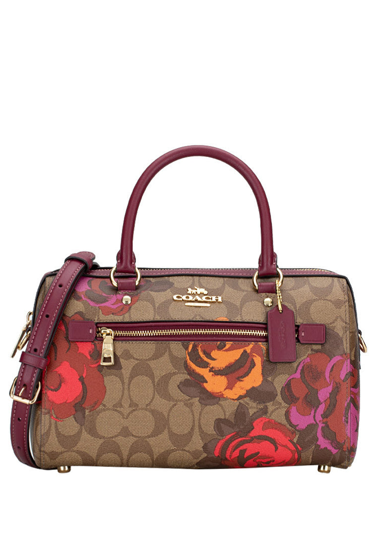 Coach Rowan Satchel In Signature Canvas With Jumbo Floral Print - Brown/Multi
