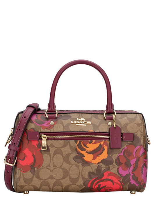 Coach Rowan Satchel In Signature Canvas With Jumbo Floral Print - Brown/Multi