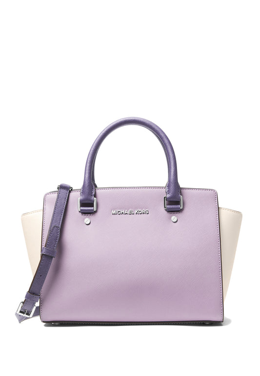 Michael Kors Selma Medium Color-Block Saffiano Leather Satchel - Lilac Multi