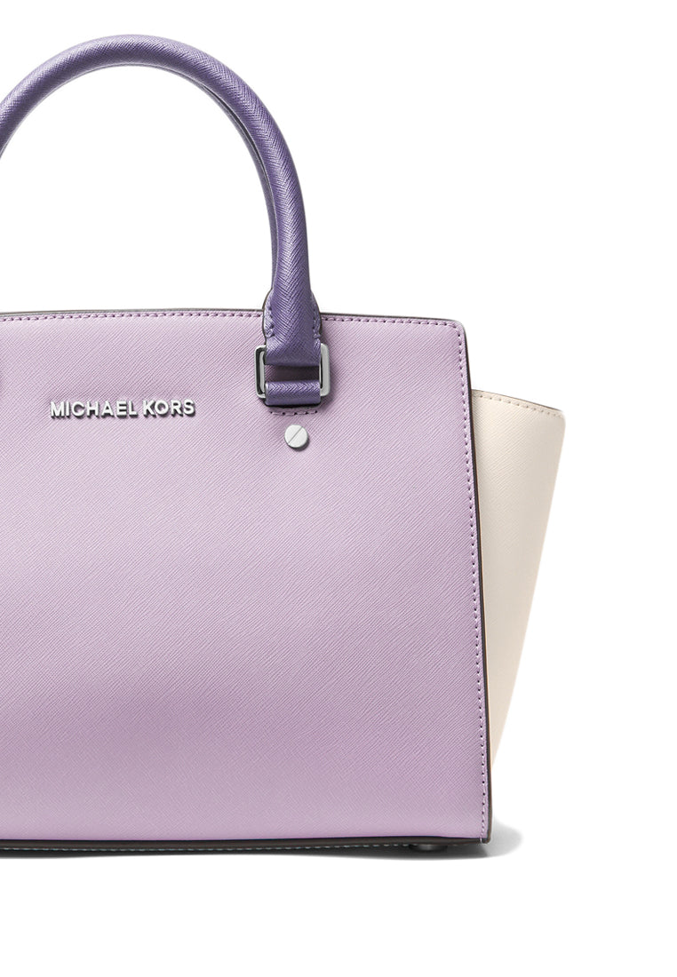 Michael Kors Selma Medium Color-Block Saffiano Leather Satchel - Lilac Multi