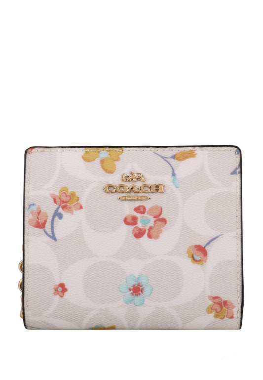 Coach Snap Wallet In Signature Canvas With Mystical Floral Print - White
