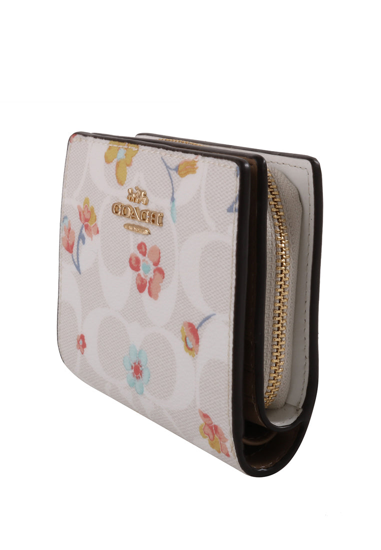 Coach Snap Wallet In Signature Canvas With Mystical Floral Print - White