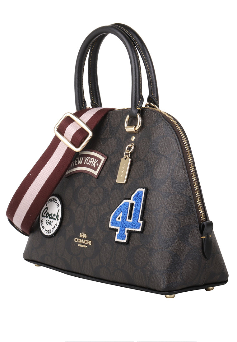 Coach Katy Satchel In Signature Canvas With Ski Patches - Dark Brown