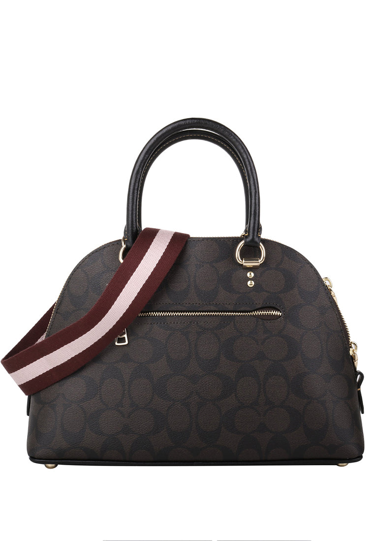 Coach Katy Satchel In Signature Canvas With Ski Patches - Dark Brown