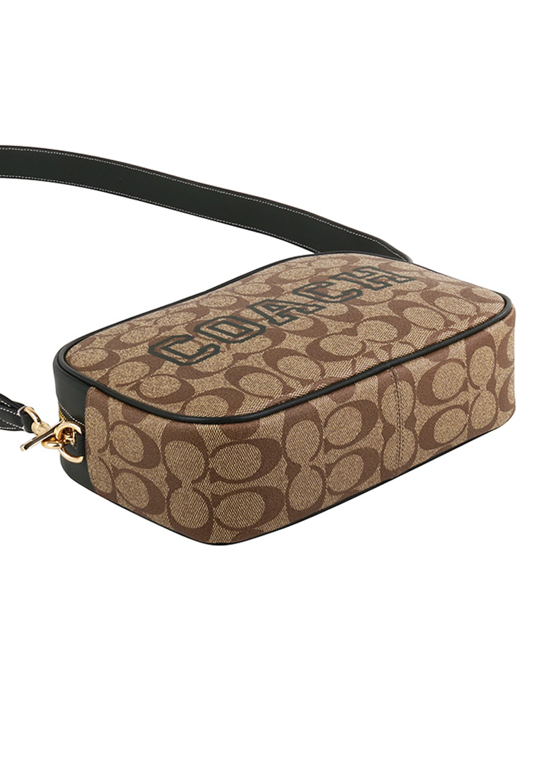 Coach Jamie Camera Bag In Signature Canvas With Varsity Motif - Brown/Amazon Green