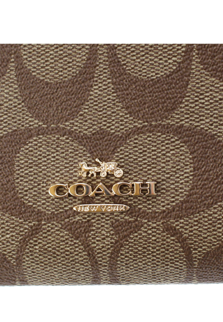 Coach Double Zip Wallet In Signature Canvas - Brown/Amazon Green