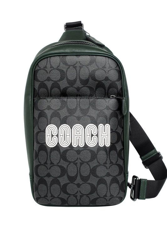 Coach Westway Pack In Colorblock Signature Canvas With Coach Patch - Black/Amazon Green