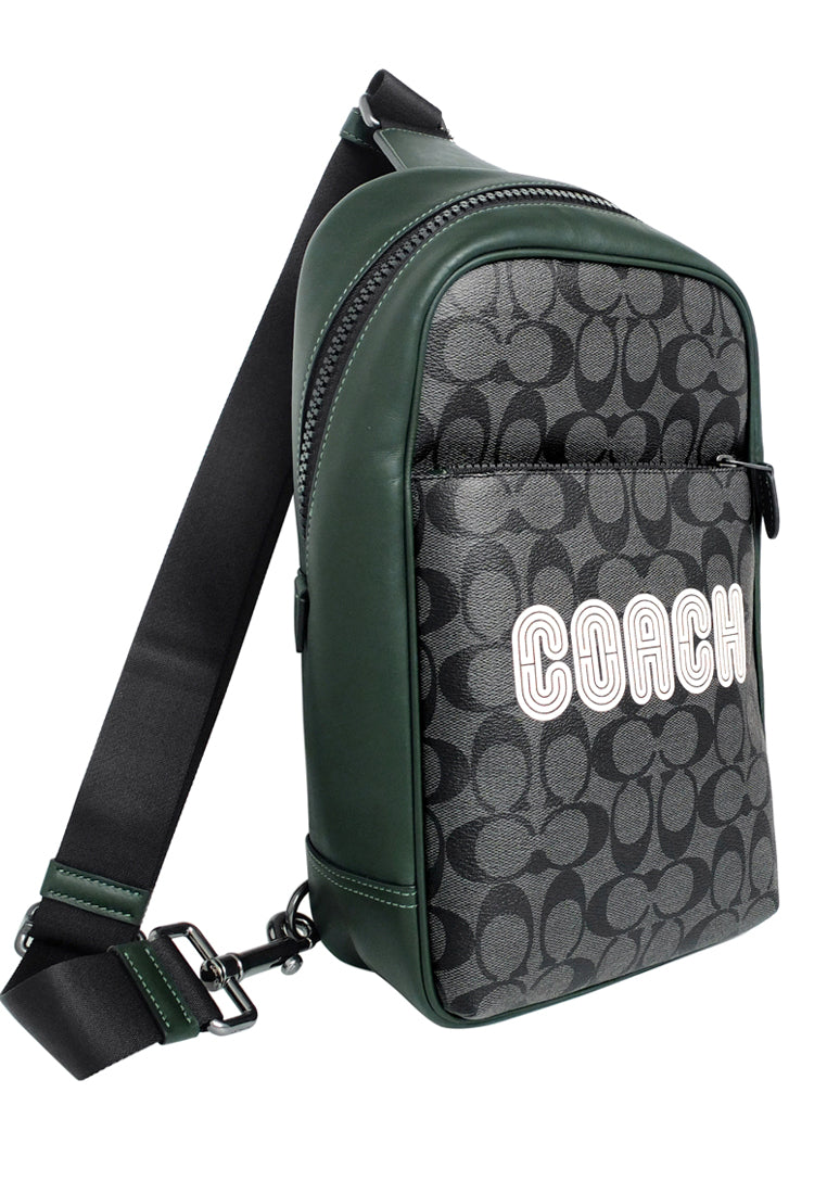Coach Westway Pack In Colorblock Signature Canvas With Coach Patch - Black/Amazon Green