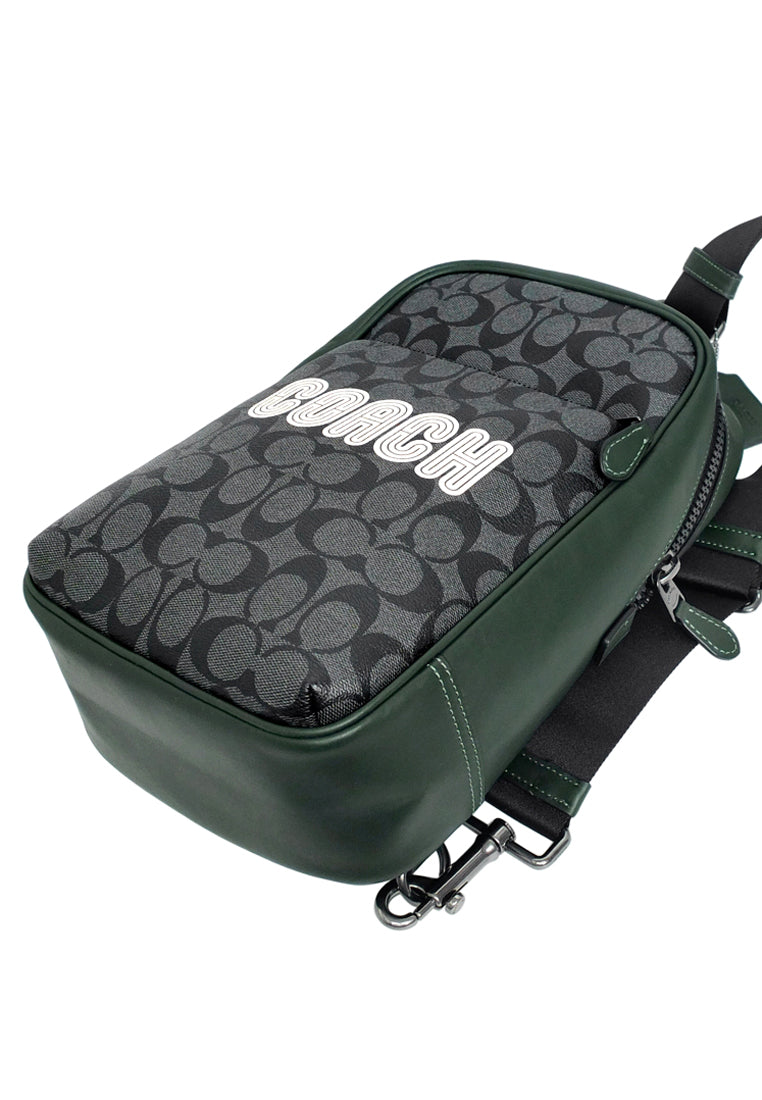 Coach Westway Pack In Colorblock Signature Canvas With Coach Patch - Black/Amazon Green