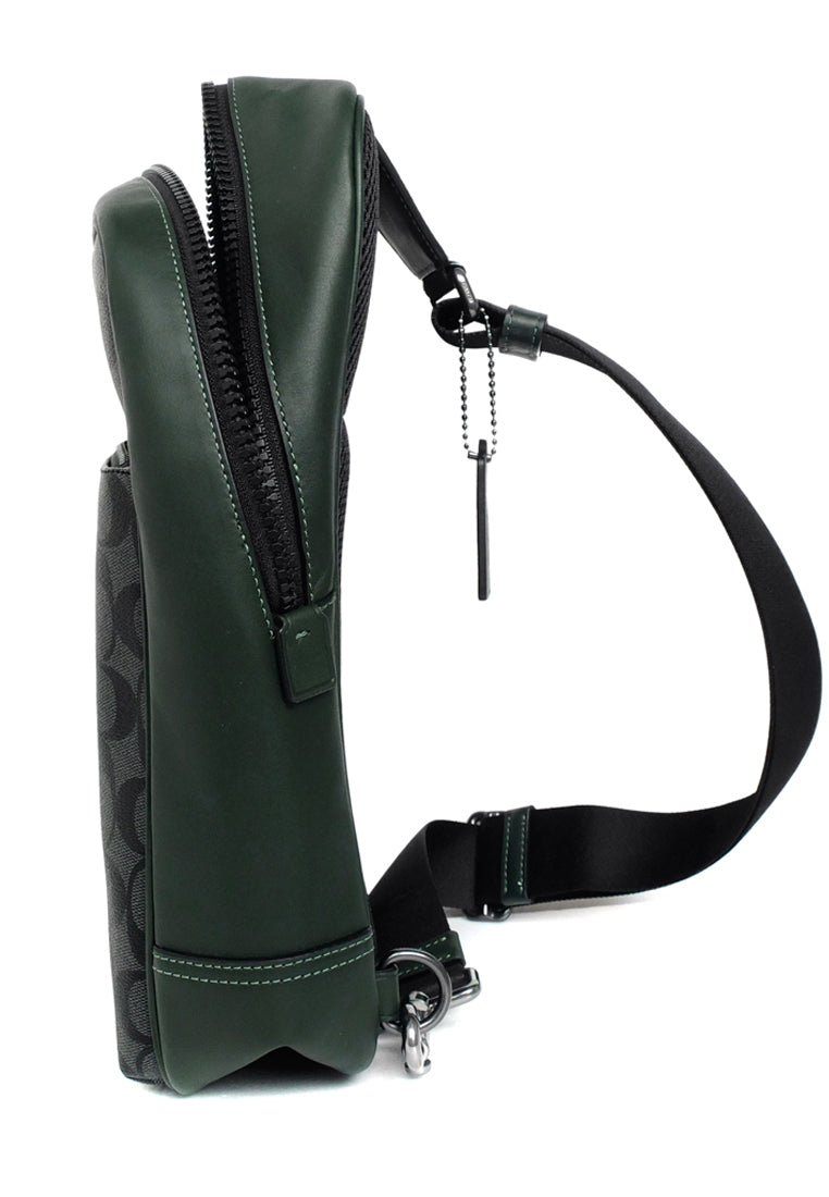 Coach Westway Pack In Colorblock Signature Canvas With Coach Patch - Black/Amazon Green