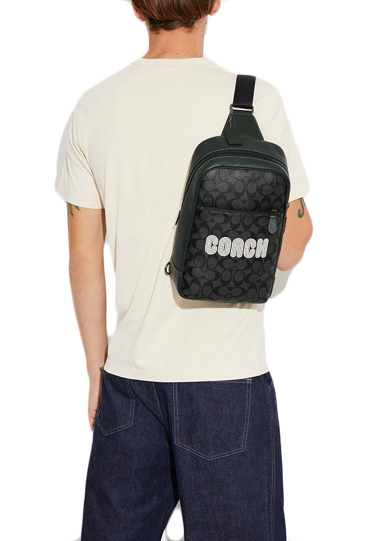 Coach Westway Pack In Colorblock Signature Canvas With Coach Patch - Black/Amazon Green