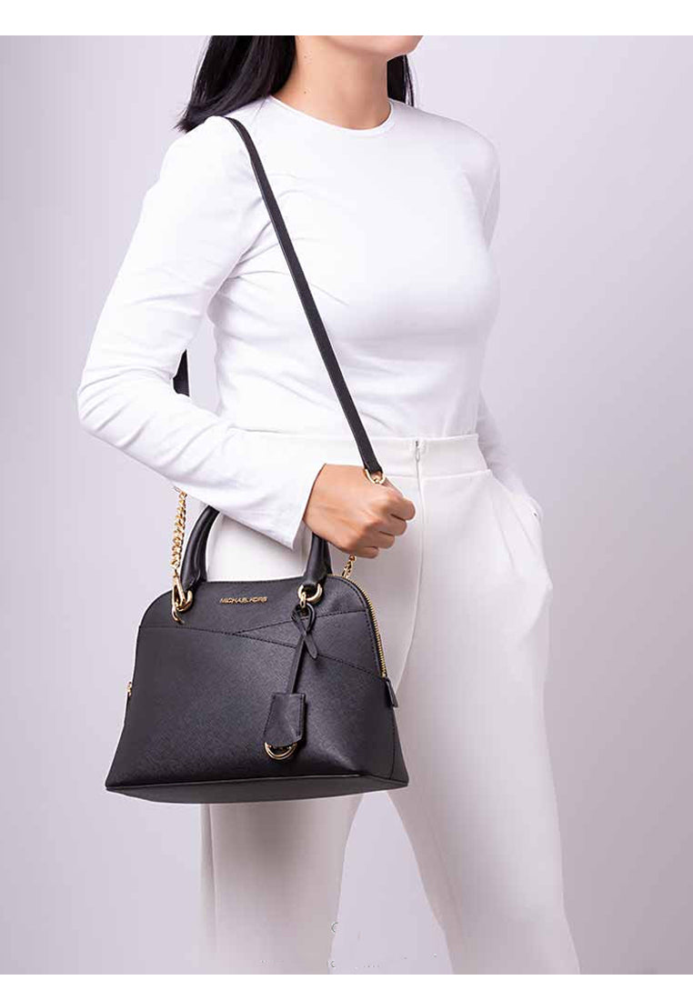 Michael Kors Jet Set Travel Medium Saffiano Leather Dome Satchel - Black