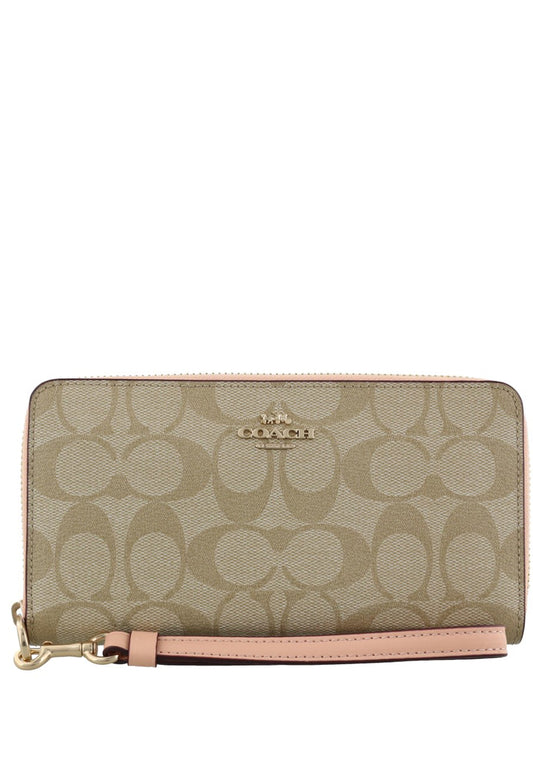 Coach Long Zip Around Wallet In Signature Canvas - Faded Blush