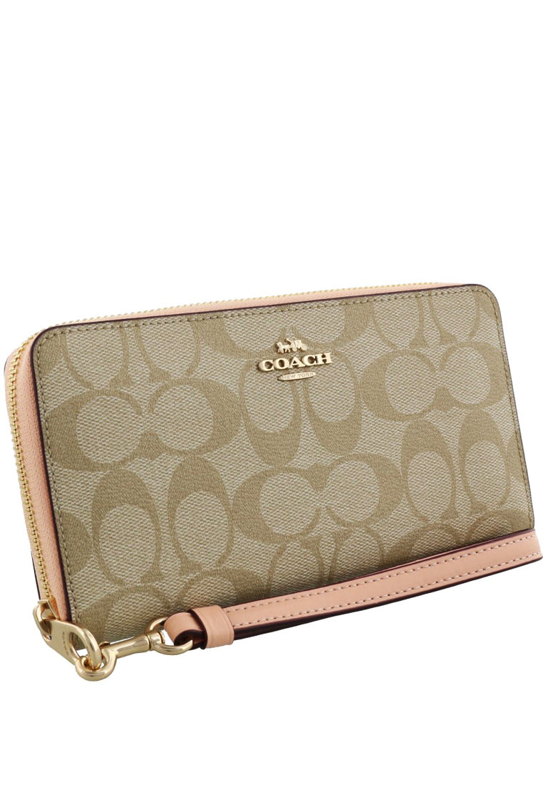 Coach Long Zip Around Wallet In Signature Canvas - Faded Blush