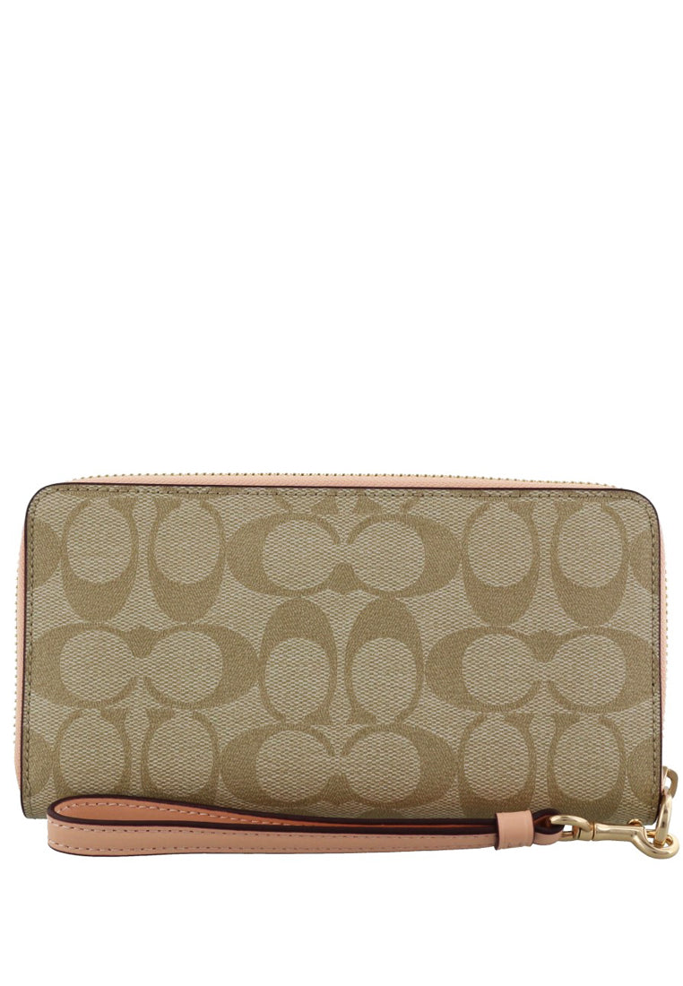 Coach Long Zip Around Wallet In Signature Canvas - Faded Blush
