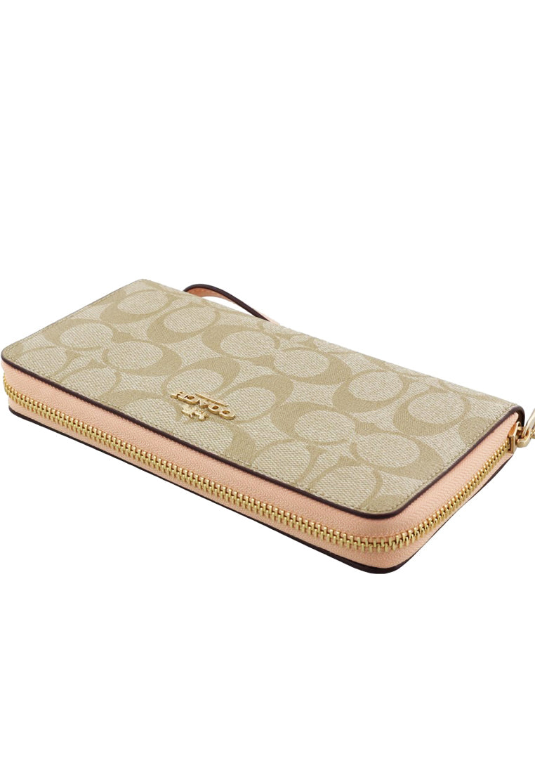 Coach Long Zip Around Wallet In Signature Canvas - Faded Blush