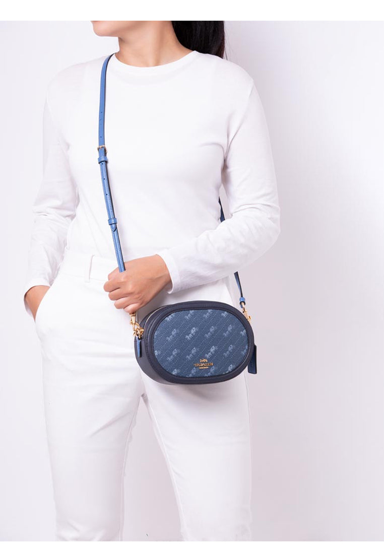 Coach Camera Bag With Horse And Carriage Dot Print - Denim