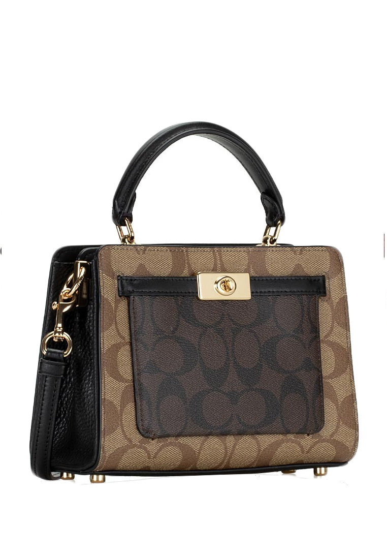 Coach Mini Lane Top Handle In Blocked Signature Canvas - Brown