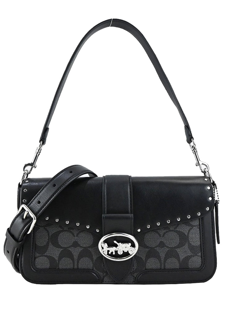 Coach Georgie Shoulder Bag In Colorblock Signature Canvas With Rivets - Black