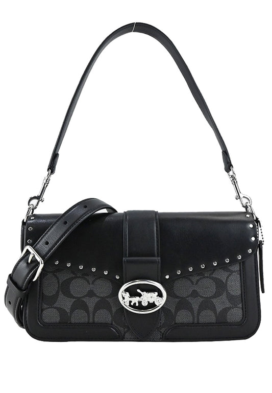 Coach Georgie Shoulder Bag In Colorblock Signature Canvas With Rivets - Black