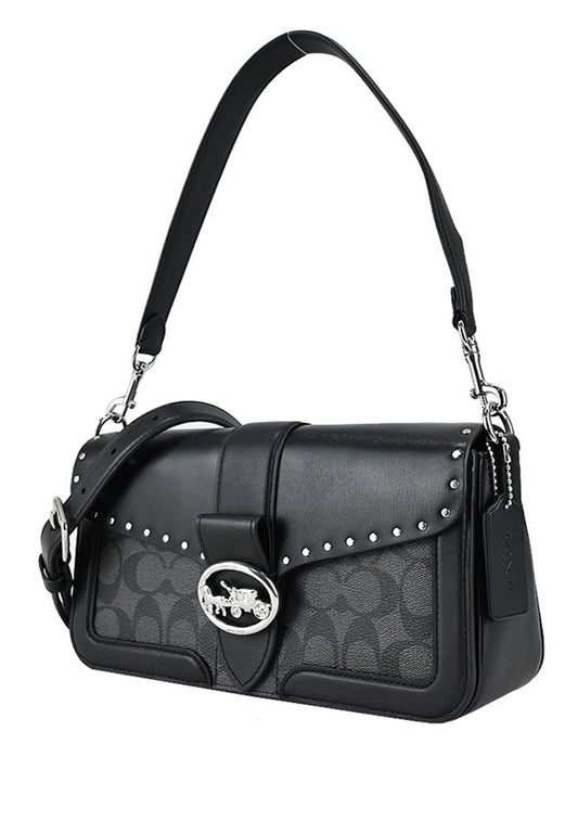 Coach Georgie Shoulder Bag In Colorblock Signature Canvas With Rivets - Black