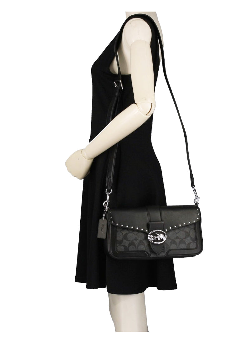Coach Georgie Shoulder Bag In Colorblock Signature Canvas With Rivets - Black